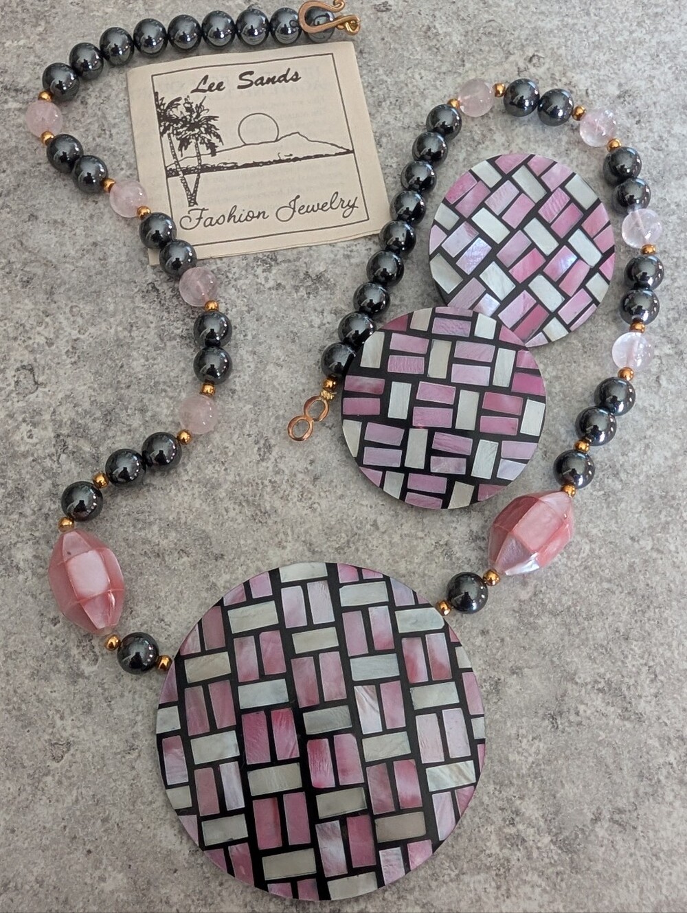 Lee Sands Pink Shell Abalone Hematite Rose Quartz Inlay Set